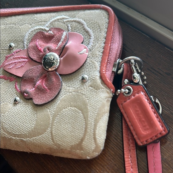 Coach Pink accent Leather Floral Clutch - Picture 2 of 4